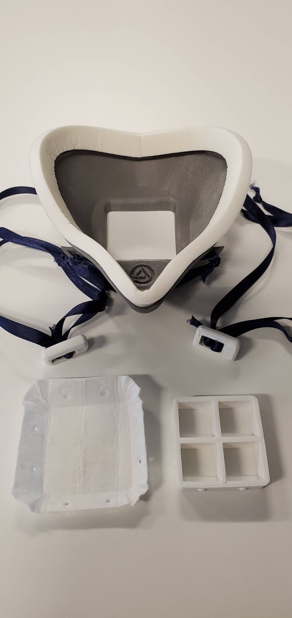 Inside view of a 3D printed mask and filter components